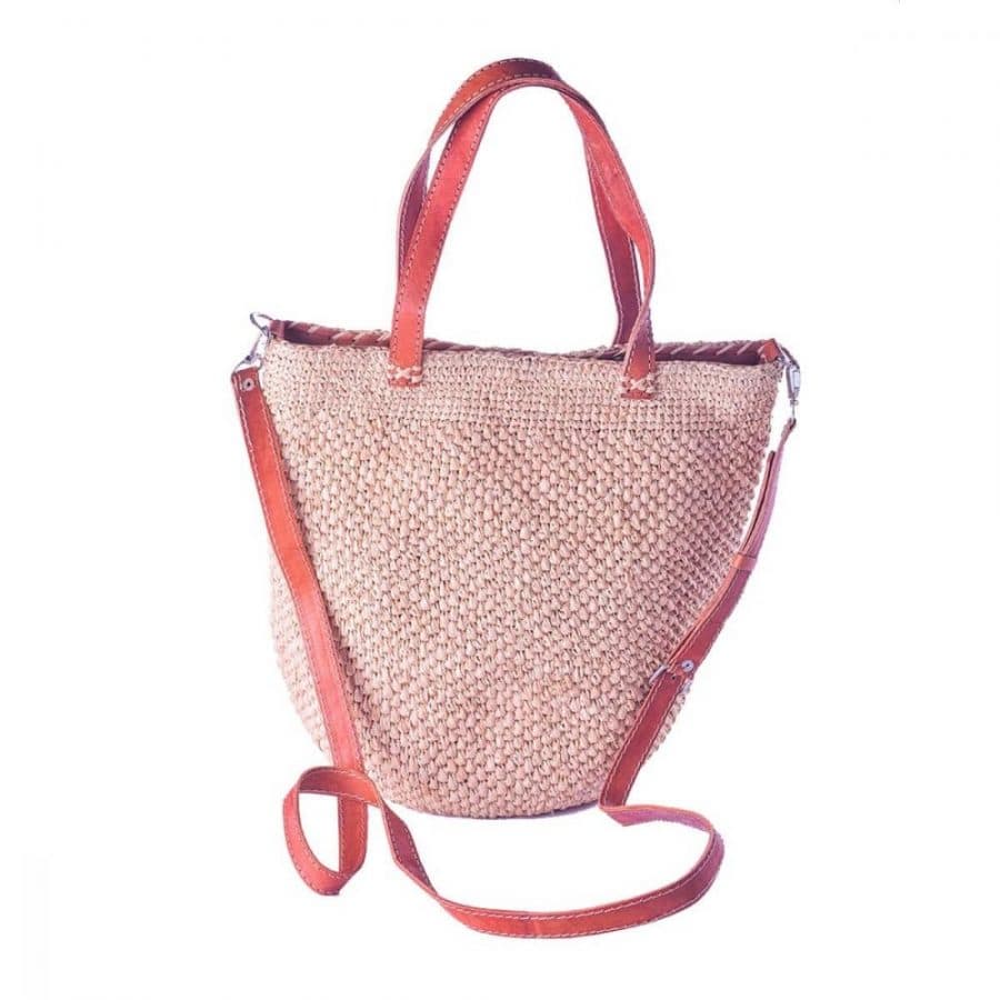 Sac CABAS / Shopping Moyen En FIBRE & RAPHIA - Motif Floral Brodé - Artisanat De Madagascar - Neuf